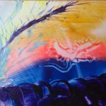 farebné enkaustické pozadie s drakom