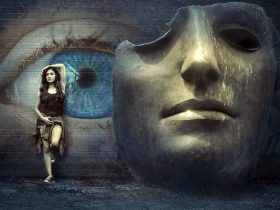 žena, oko a železná maska