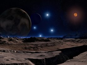 mesačná krajina a hviezdy na oblohe