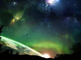 nočná obloha sfarbená do zelena